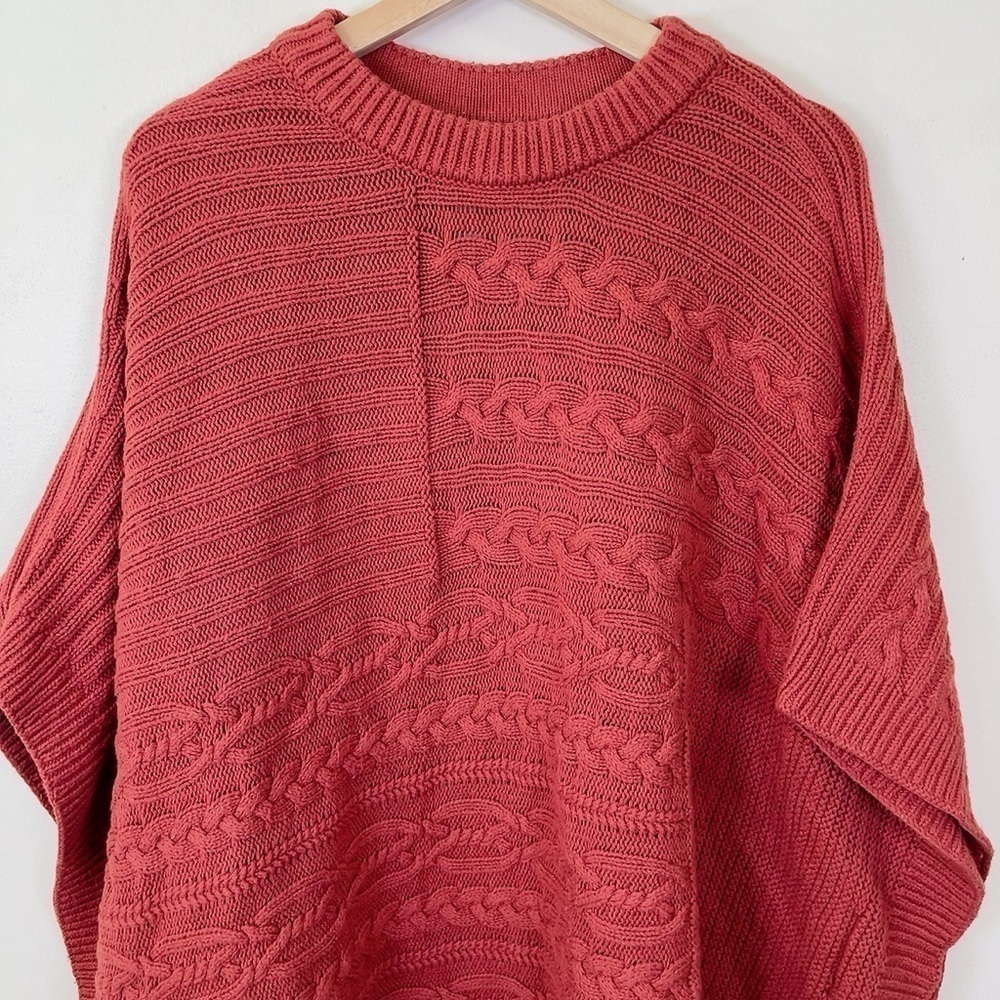 Abercrombie & Fitch Pumpkin Spice Orange Chunky Cable Knit Poncho Sweater - Picture 6 of 16